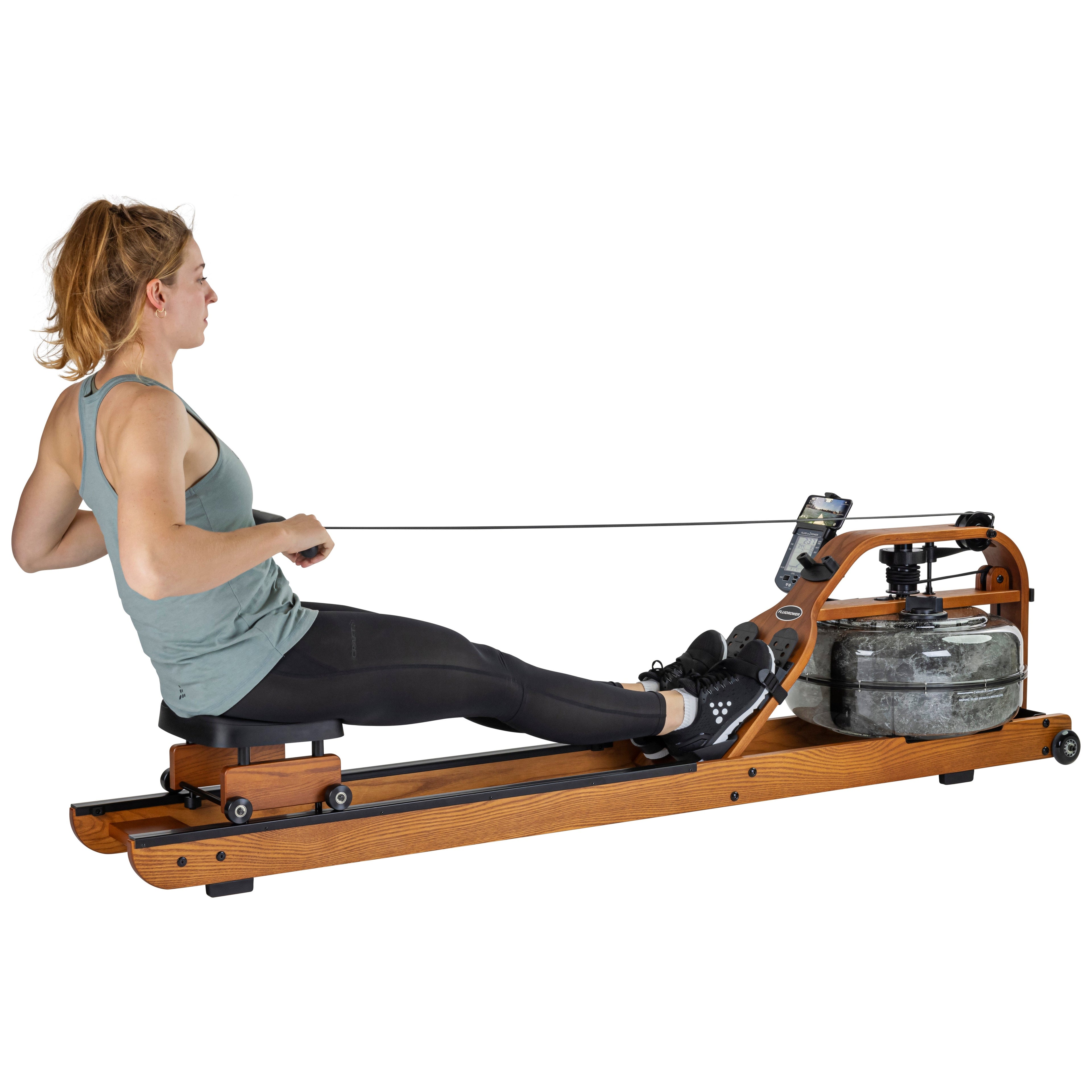 Fluid Rower Viking 3V Rameur + Support pour Smartphone - Chêne Foncé