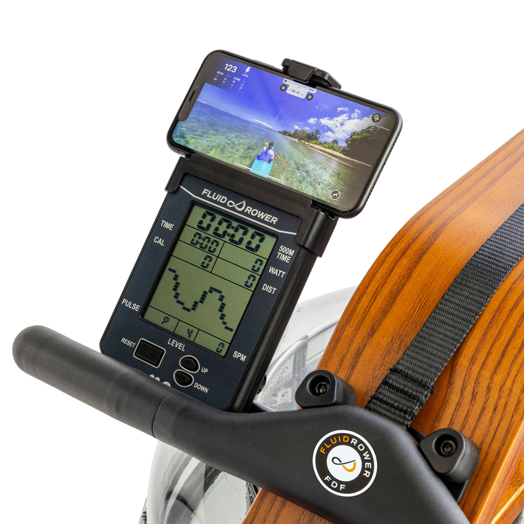 Fluid Rower Viking 3V Rameur + Support pour Smartphone - Chêne Foncé