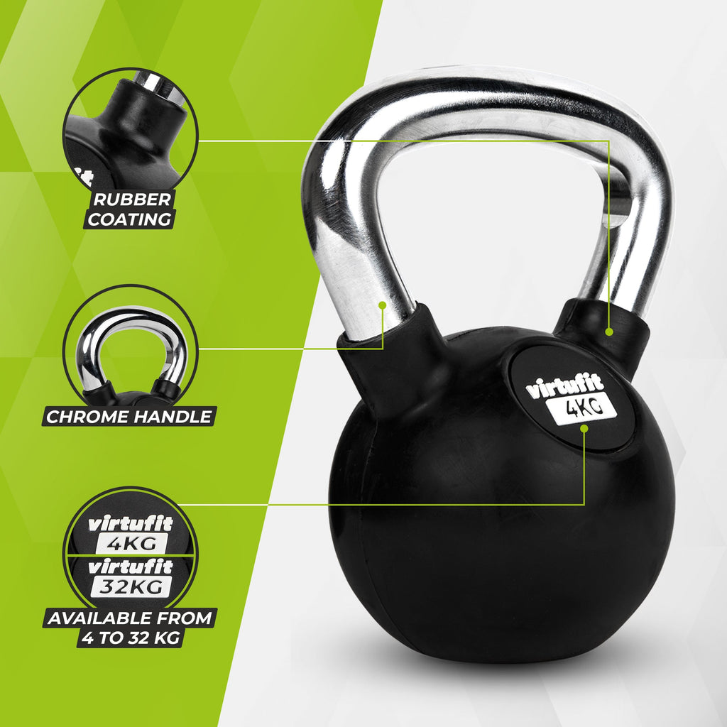 VirtuFit Kettlebell Pro - Caoutchouc - 4 kg - Tweedekans