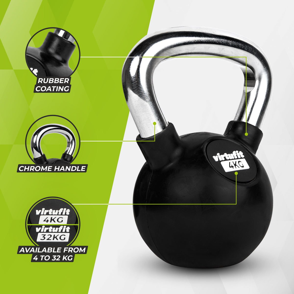 VirtuFit Kettlebell Pro - Caoutchouc - 4 kg - Tweedekans