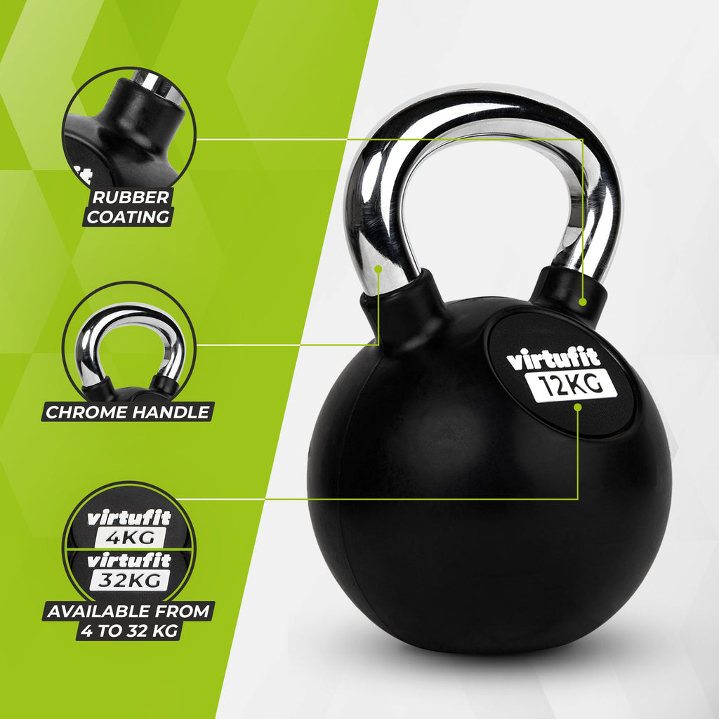 VirtuFit Kettlebell Pro - Caoutchouc - 12 kg - Tweedekans