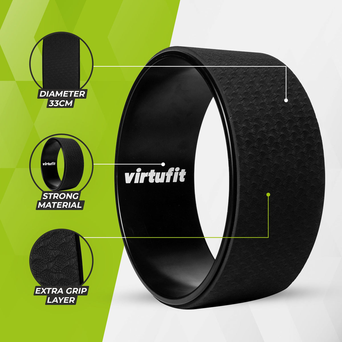 Roue de yoga VirtuFit Premium - 33 cm - Noir Onyx - Tweedekans