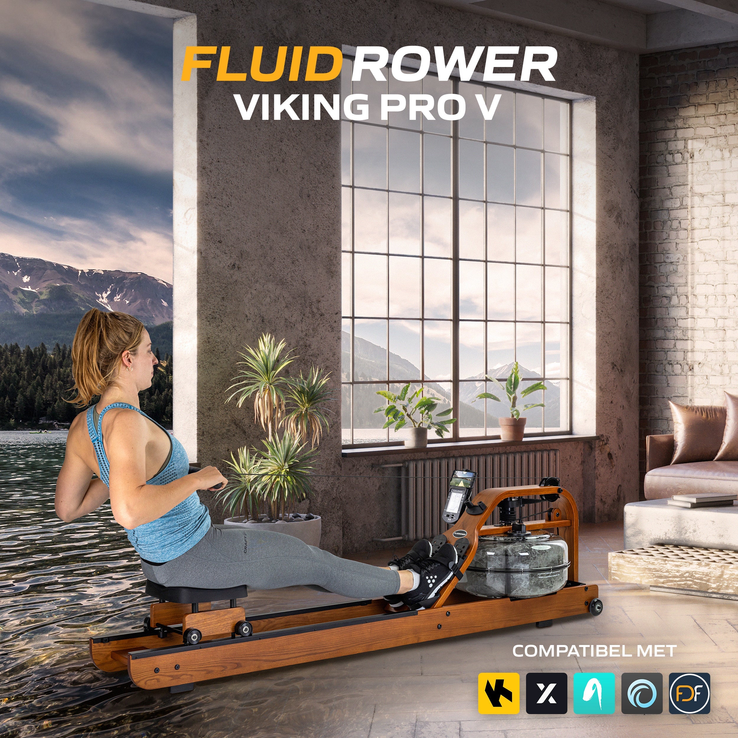 Fluid Rower Viking Pro V Rameur - Chêne Foncé