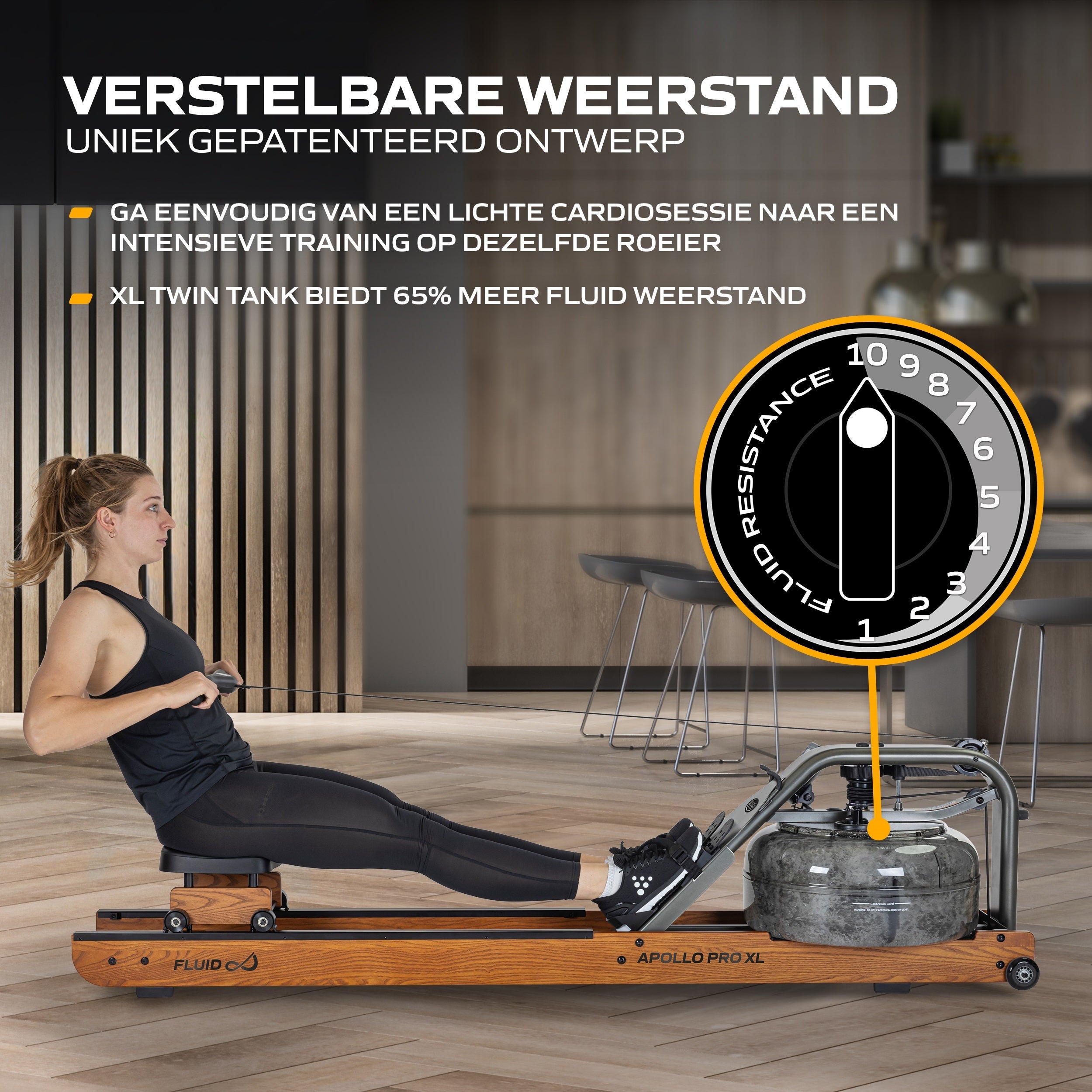 Fluid Rower Apollo Pro XL Rameur - Chêne Foncé