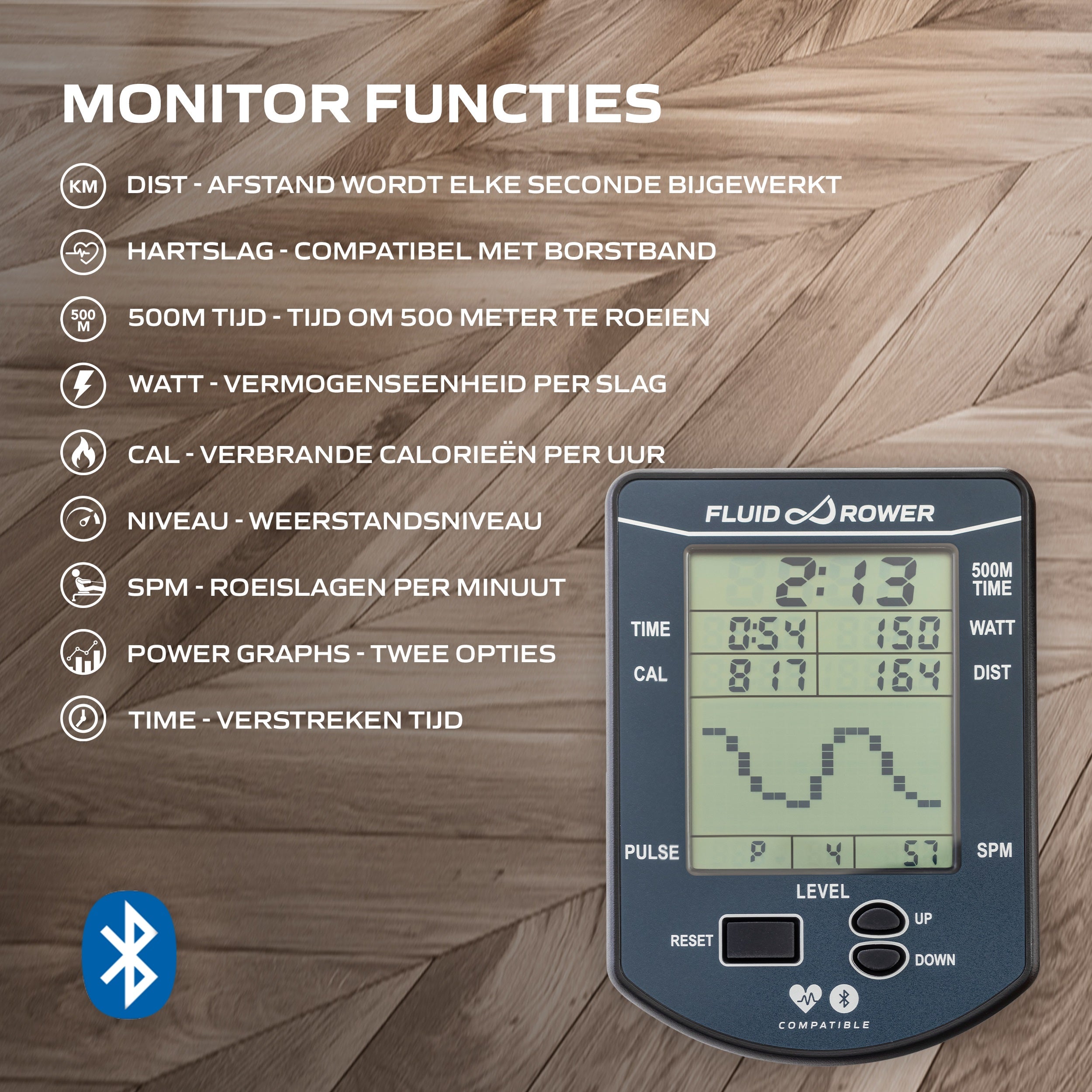 Fluid Rower Apollo Pro XL Rameur - Chêne Foncé