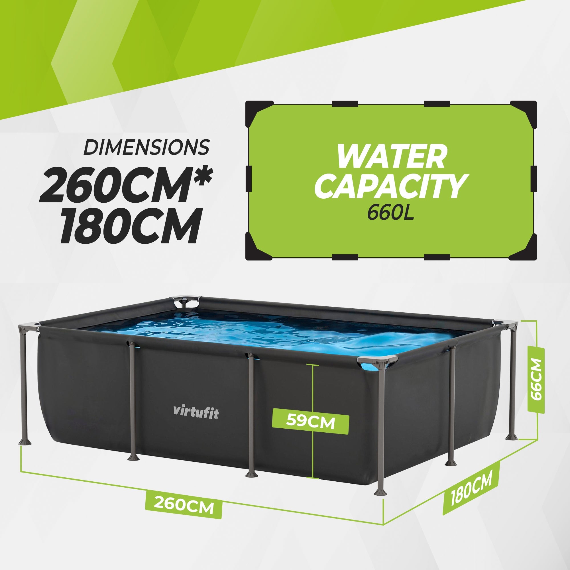 VirtuFit Rechthoekig Zwembad - 260 x 180 cm - Inclusief Filterpomp - Tweedekans