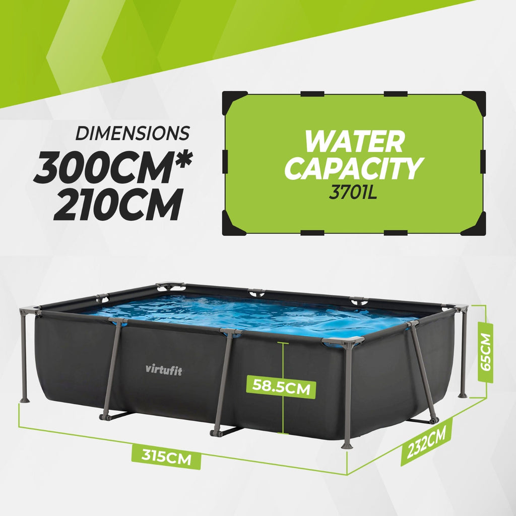 Piscine Rectangulaire VirtuFit - Anthracite - 300 x 210 x 66 cm