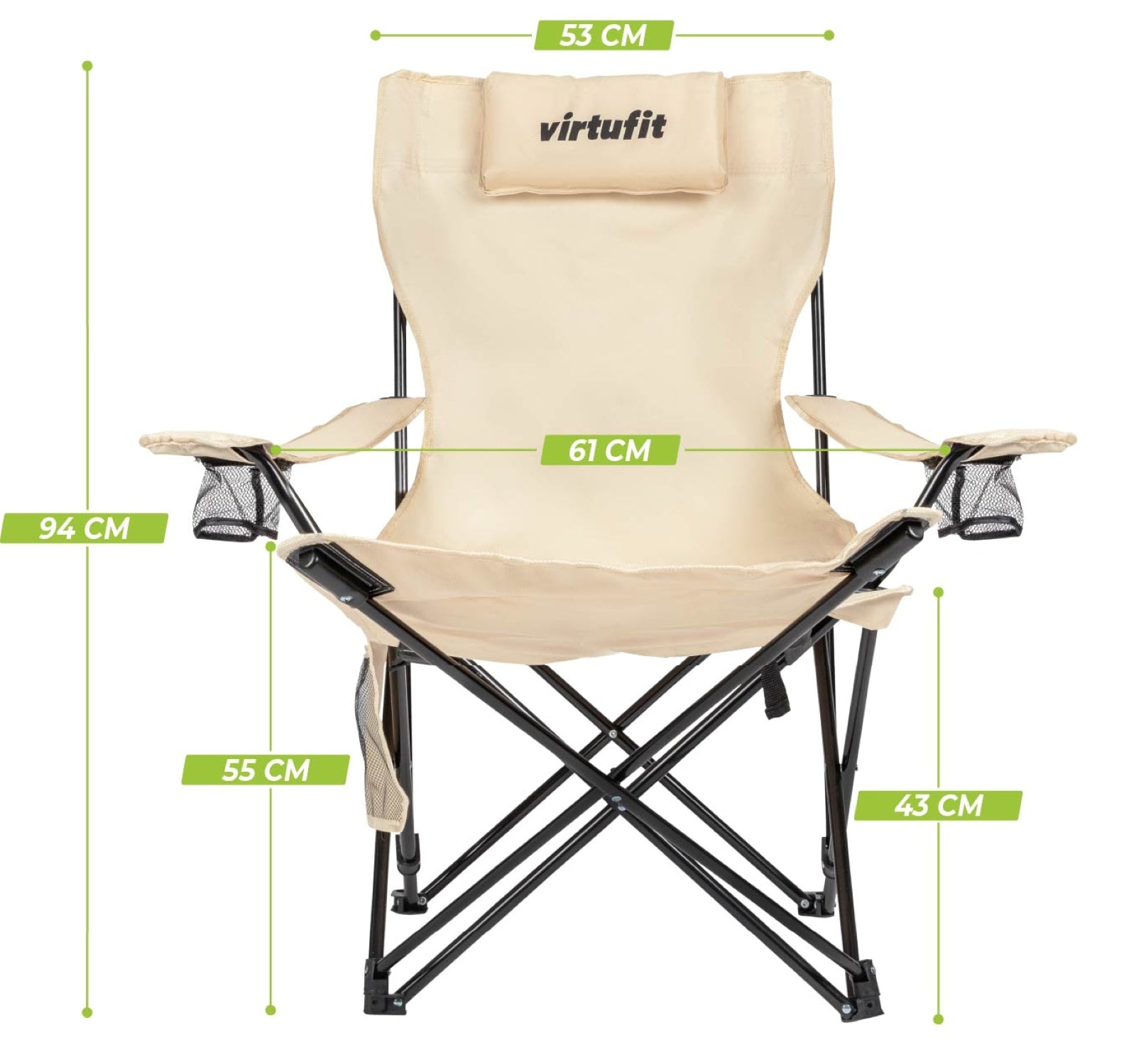VirtuFit Campingstoel opvouwbaar met voetsteun - Strandstoel - Beige - Set van 2