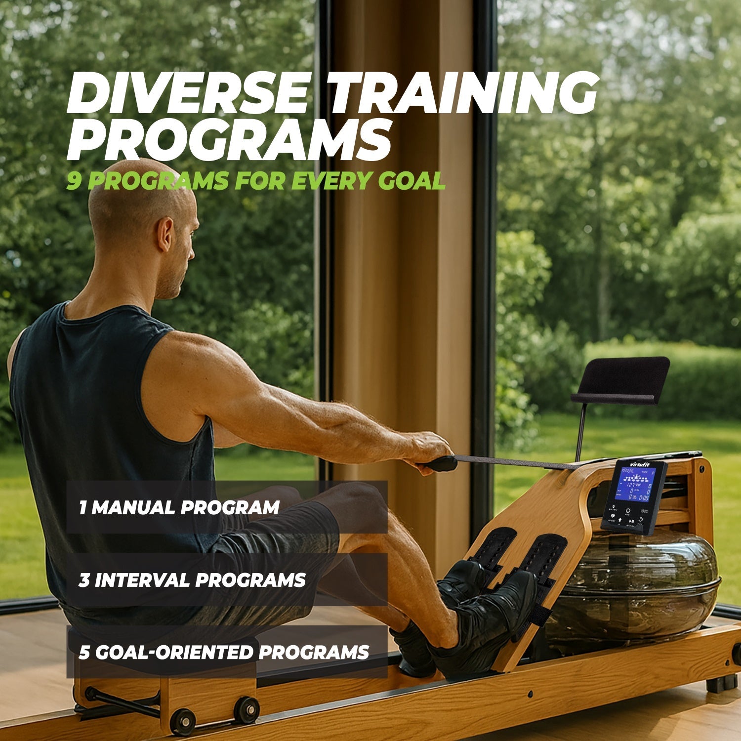 VirtuFit Rameur Elite Water Resistance - Bois/chêne