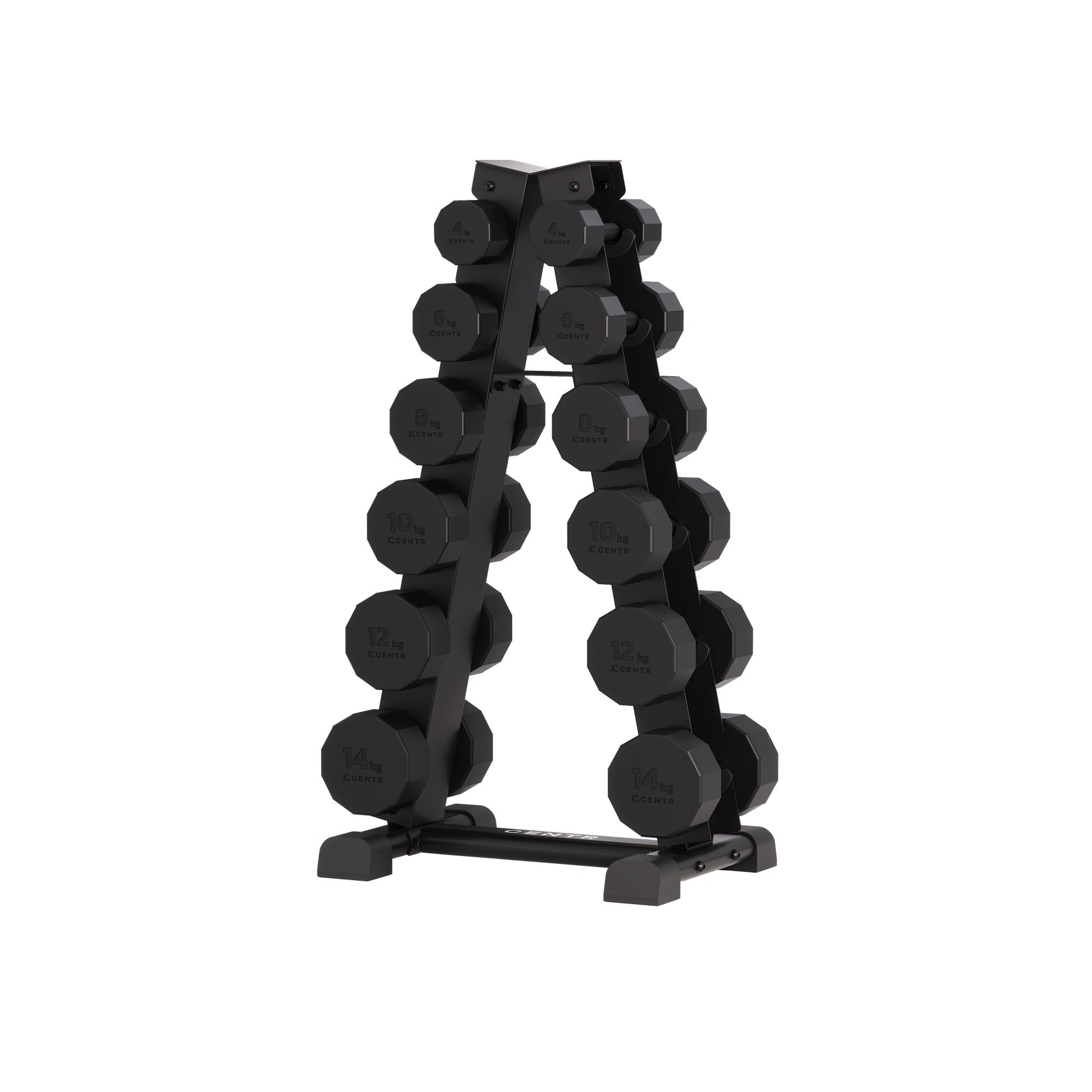 Centr Dumbbell Tower avec set d’haltères 12 pièces - 4 à 14 kg