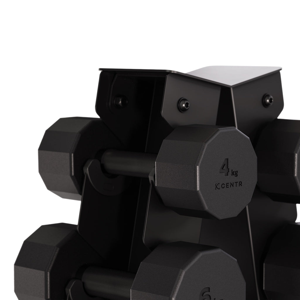 Centr Dumbbell Tower avec set d’haltères 12 pièces - 4 à 14 kg