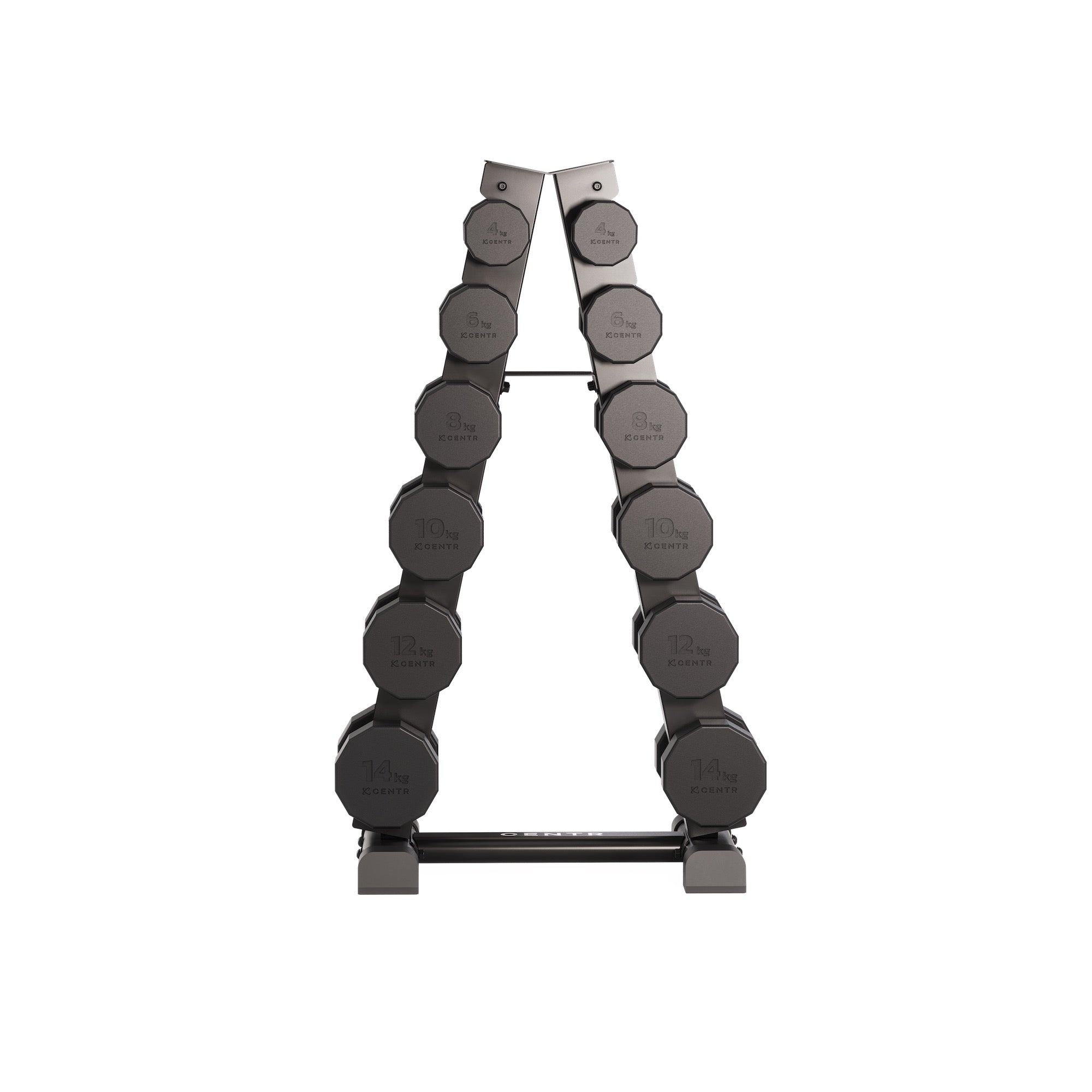 Centr Dumbbell Tower avec set d’haltères 12 pièces - 4 à 14 kg