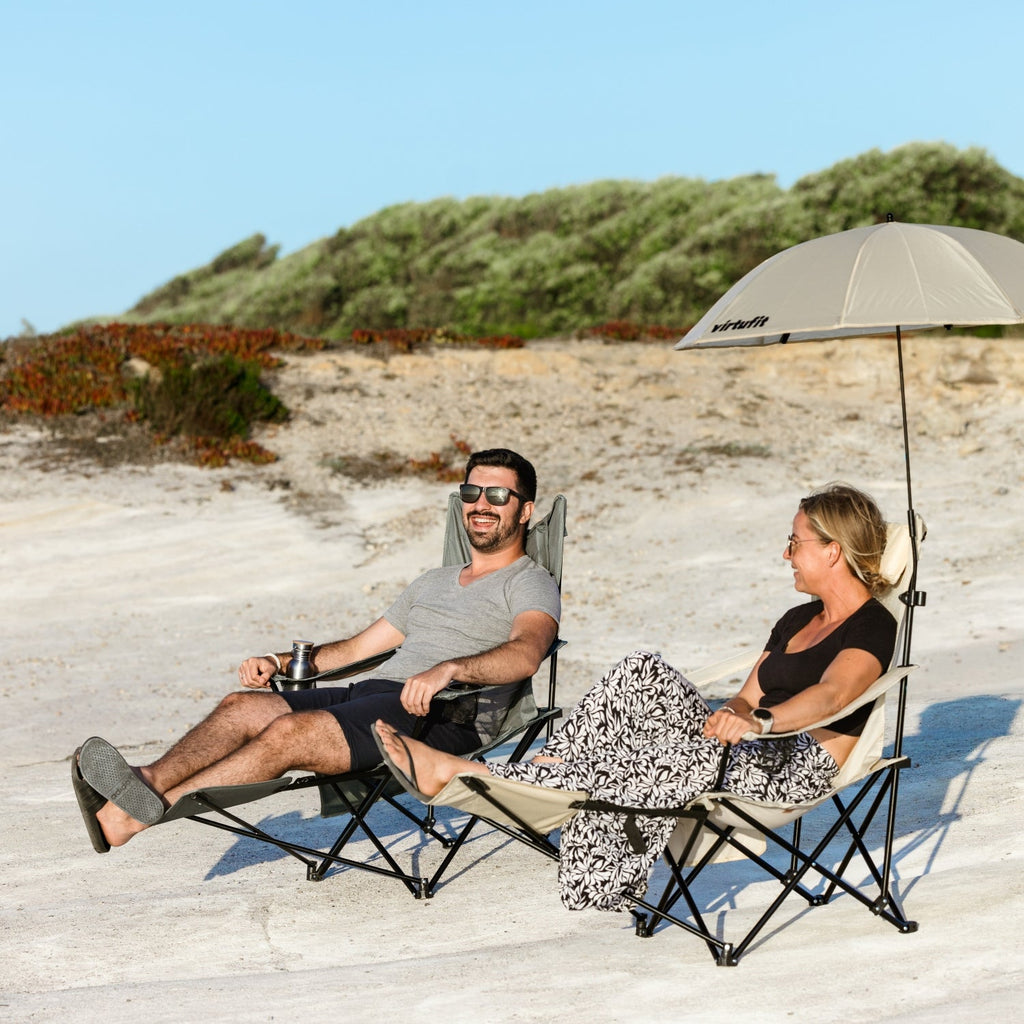 VirtuFit Campingstoel opvouwbaar met voetsteun - Strandstoel - Grijs - Set van 2