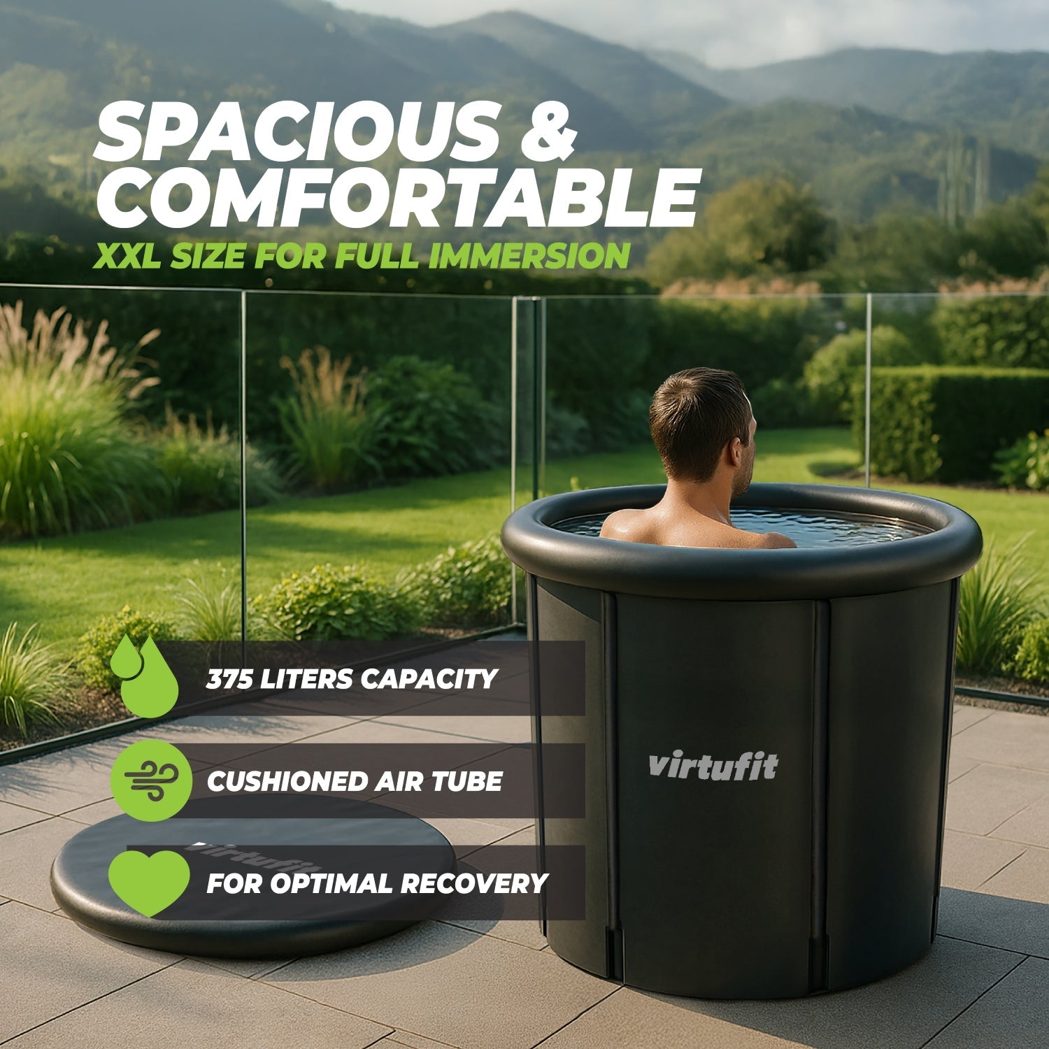 VirtuFit Bain de glace XXL - 375 litres - Anthracite - Accessoires inclus - Tweedekans