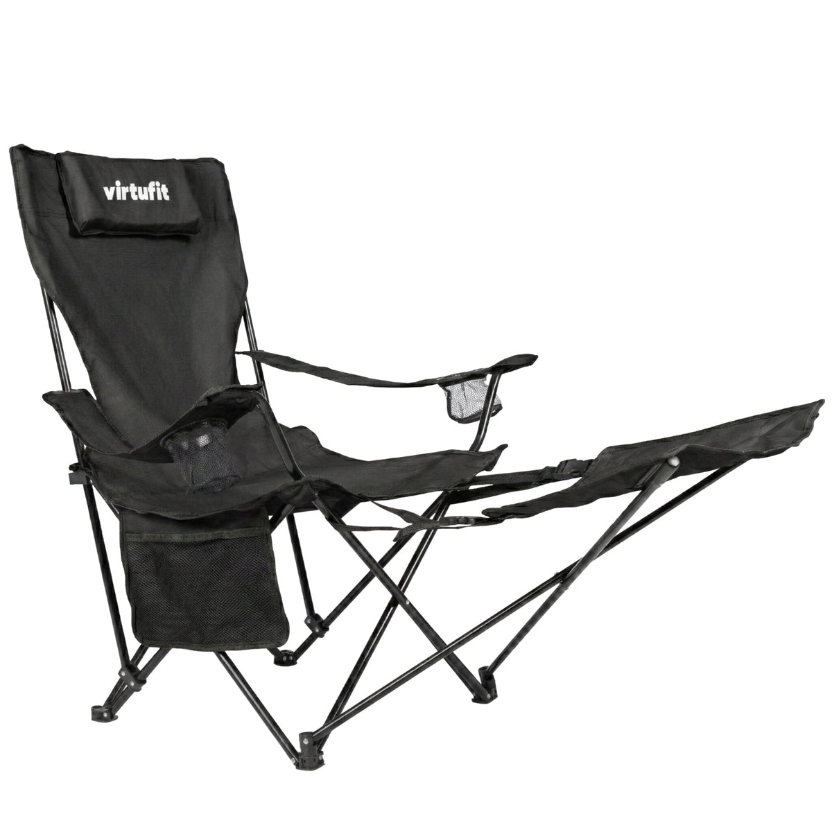 VirtuFit Chaise de camping pliable avec repose-pieds - Chaise de plage - Noir - Tweedekans