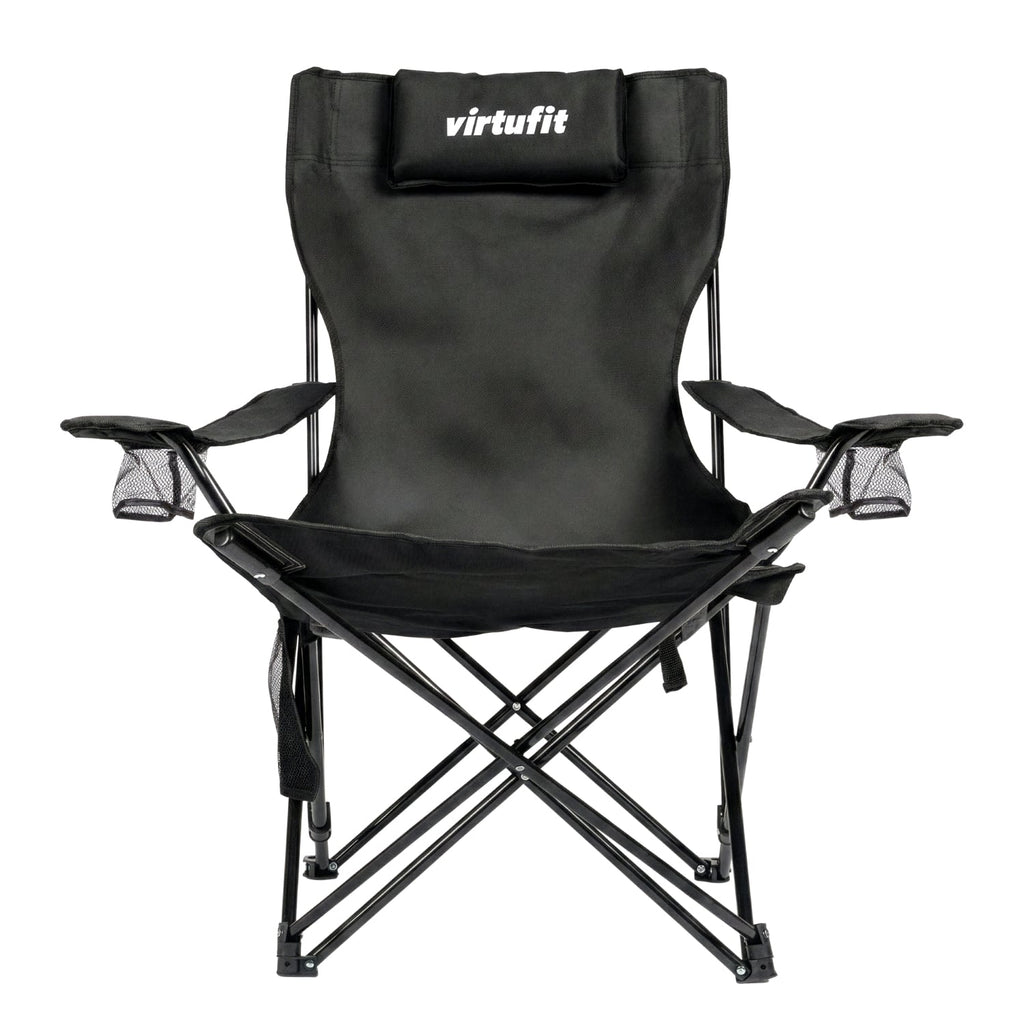 VirtuFit Campingstoel opvouwbaar met voetsteun - Strandstoel - Zwart - Set van 2