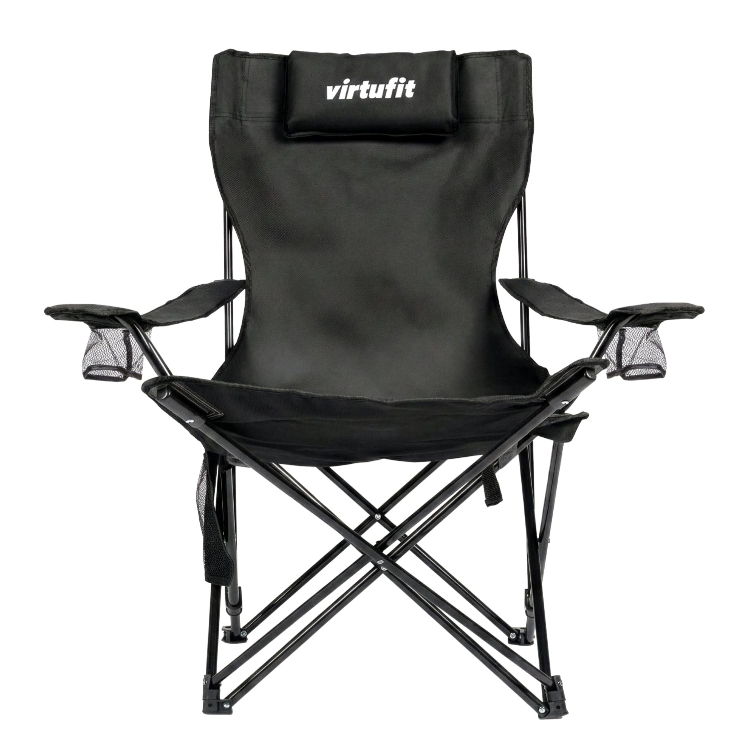 VirtuFit Campingstoel opvouwbaar met voetsteun - Strandstoel - Zwart - Set van 2