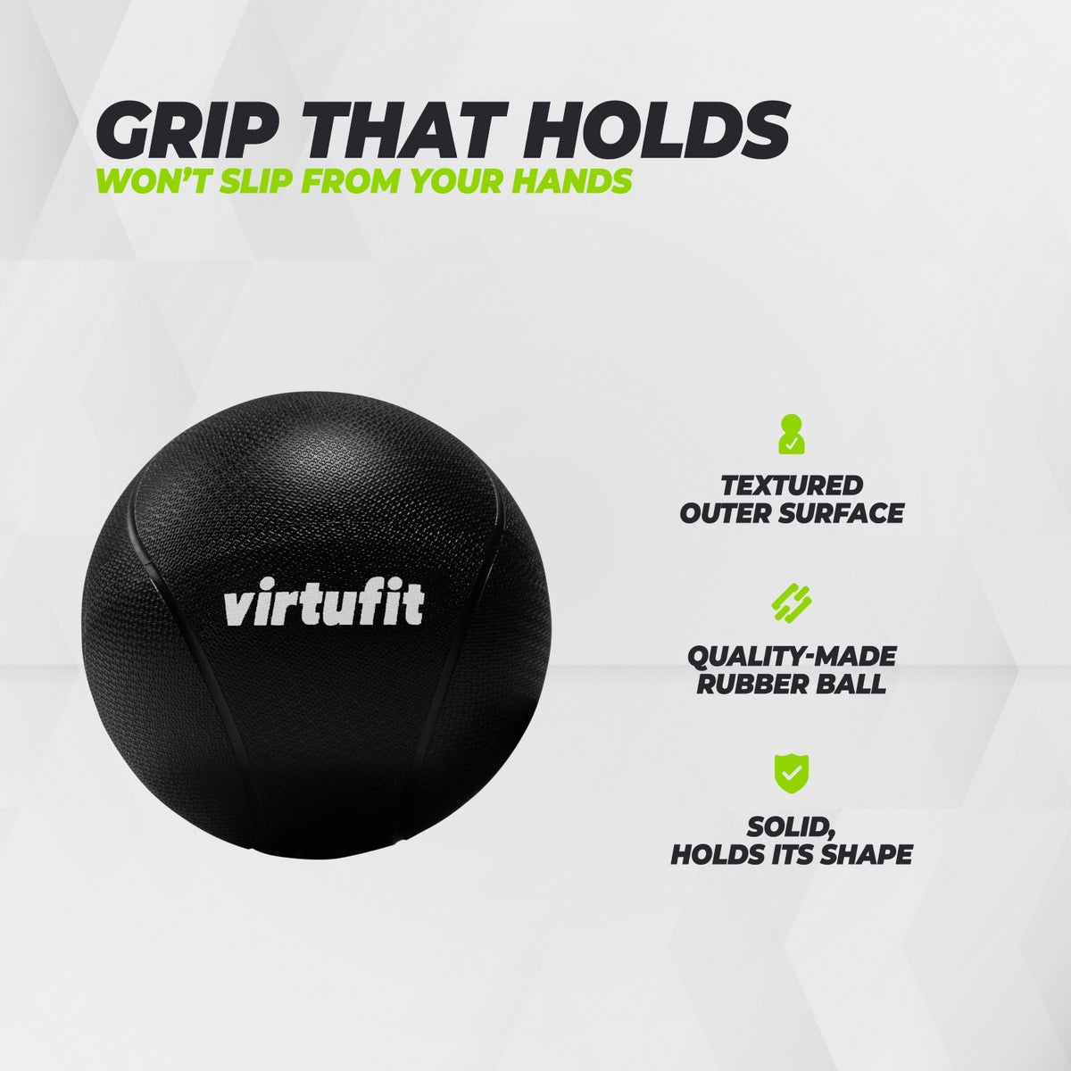 VirtuFit Medicine Ball Pro - Medicine Ball - 1 kg - Caoutchouc - Noir