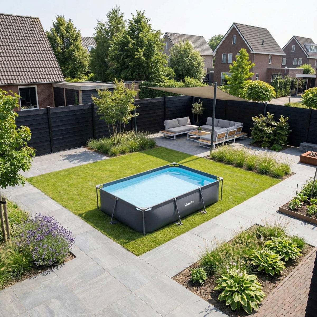 Piscine Rectangulaire VirtuFit - Anthracite - 300 x 210 x 66 cm - Tweedekans