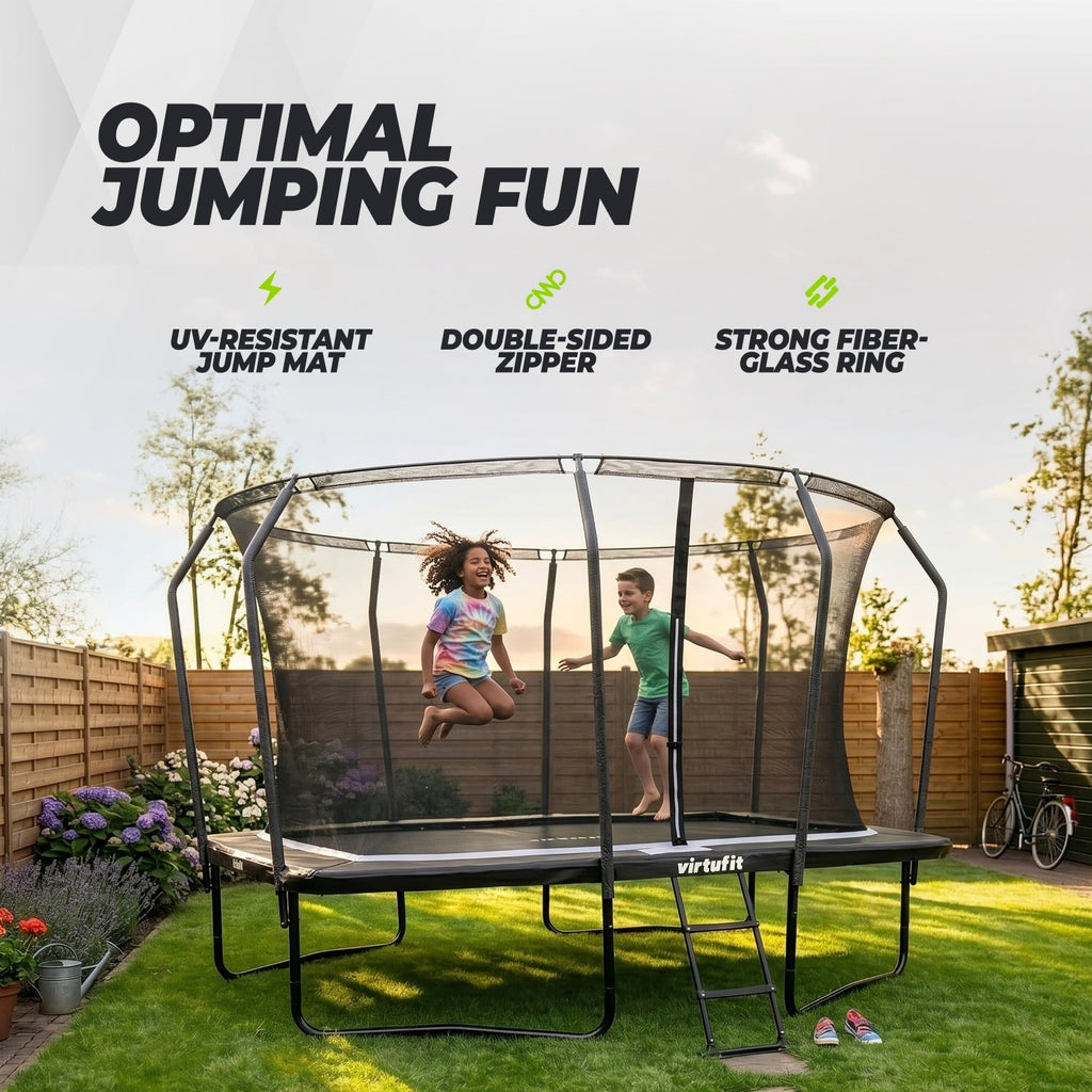 VirtuFit Trampoline Rectangulaire Premium avec Filet de Sécurité - Noir - 244 x 366 cm - Tweedekans