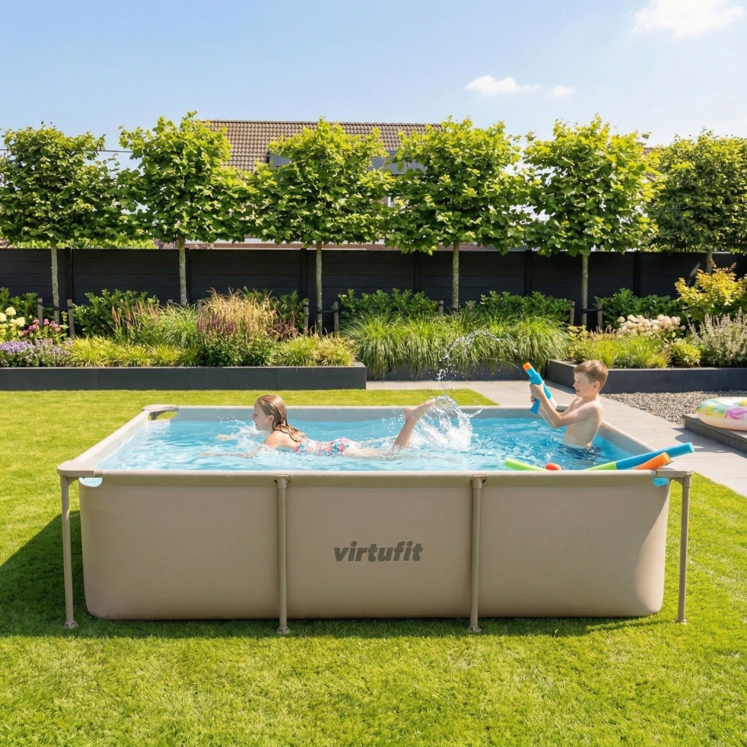 Piscine Rectangulaire VirtuFit - 260 x 180 x 66 cm - Beige - Pompe de filtration incluse