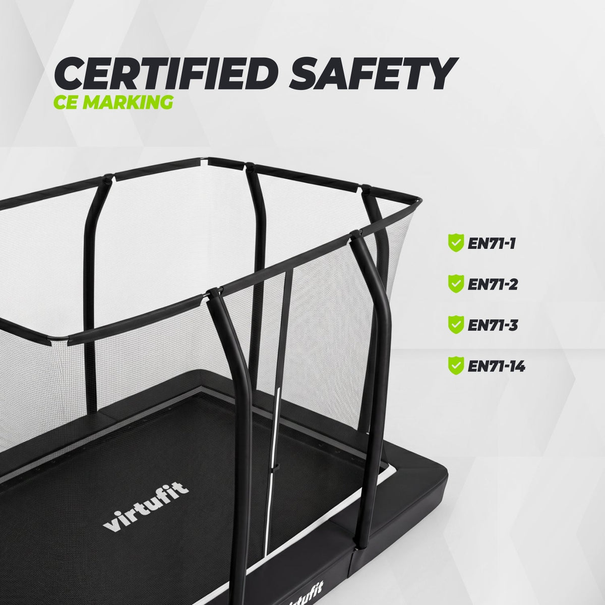 VirtuFit Premium Inground Trampoline avec Filet de Sécurité - Noir - 213 x 305 cm - Tweedekans
