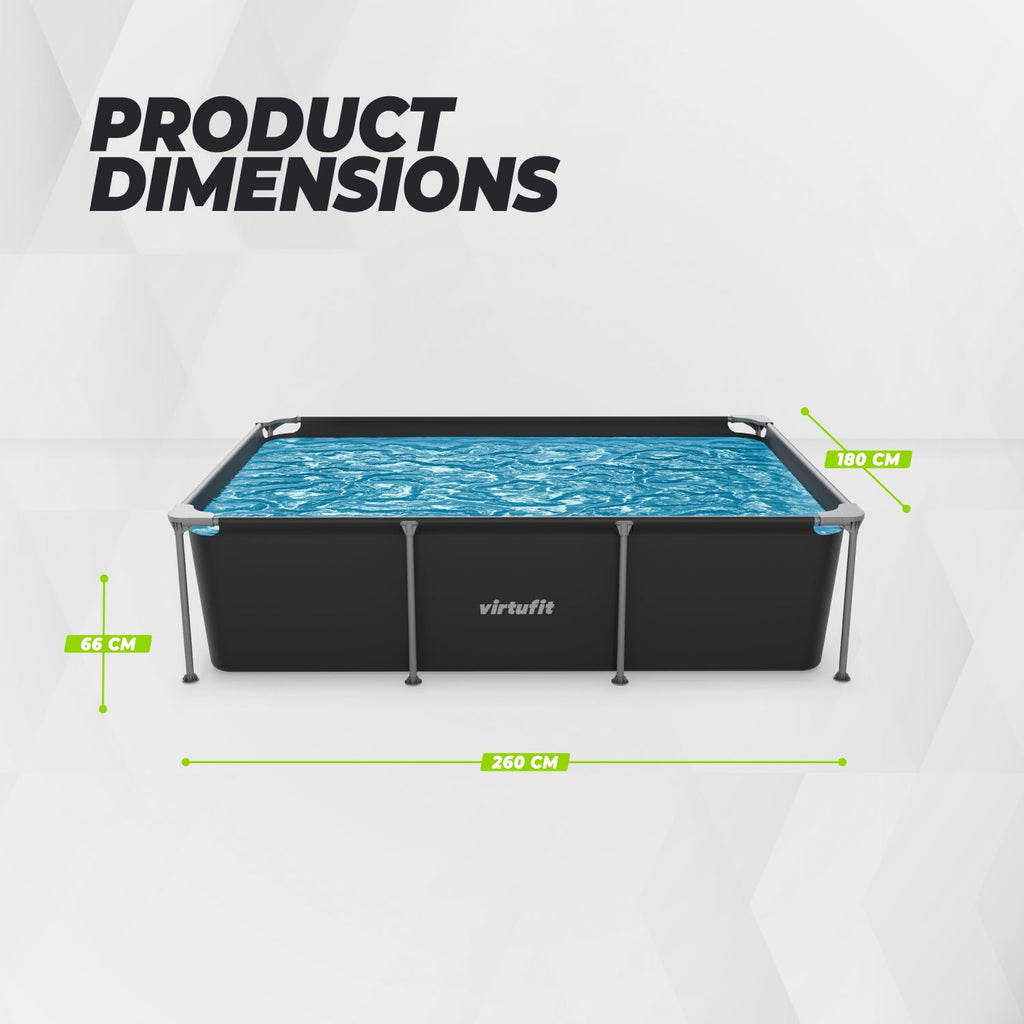 Piscine Rectangulaire VirtuFit - Anthracite - 260 x 180 x 66 cm - Tweedekans