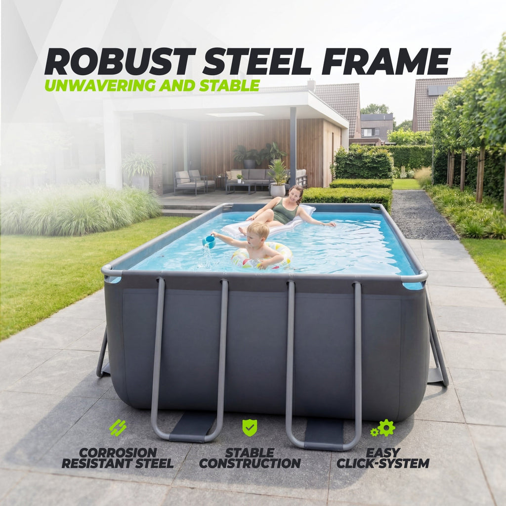 Piscine Rectangulaire VirtuFit 400 x 200 x 122 cm - Anthracite - Avec Pompe Filtrante - Tweedekans