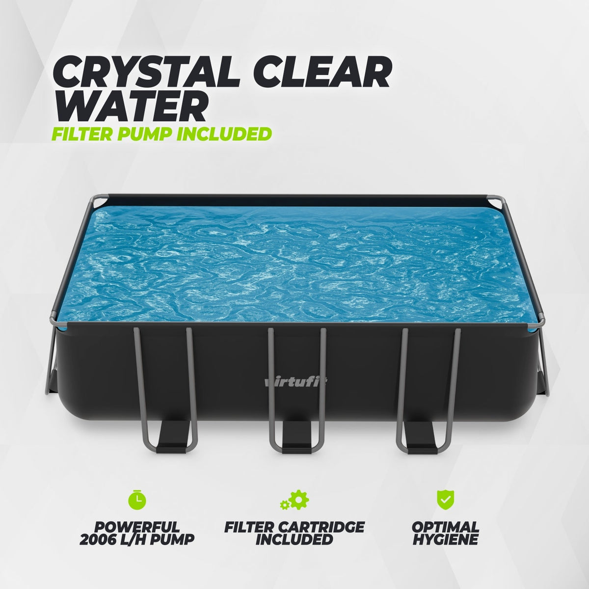 Piscine Rectangulaire VirtuFit 400 x 200 x 122 cm - Anthracite - Avec Pompe Filtrante - Tweedekans