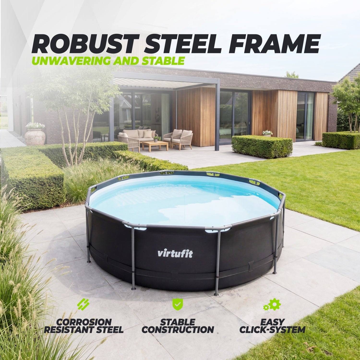 Piscine Ronde VirtuFit - Ø366 x 100 cm - Anthracite - Inclus Pompe Filtrante