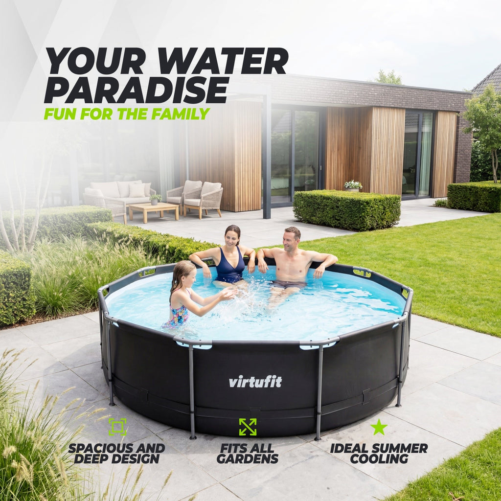 Piscine Ronde VirtuFit - Ø366 x 100 cm - Anthracite - Inclus Pompe Filtrante
