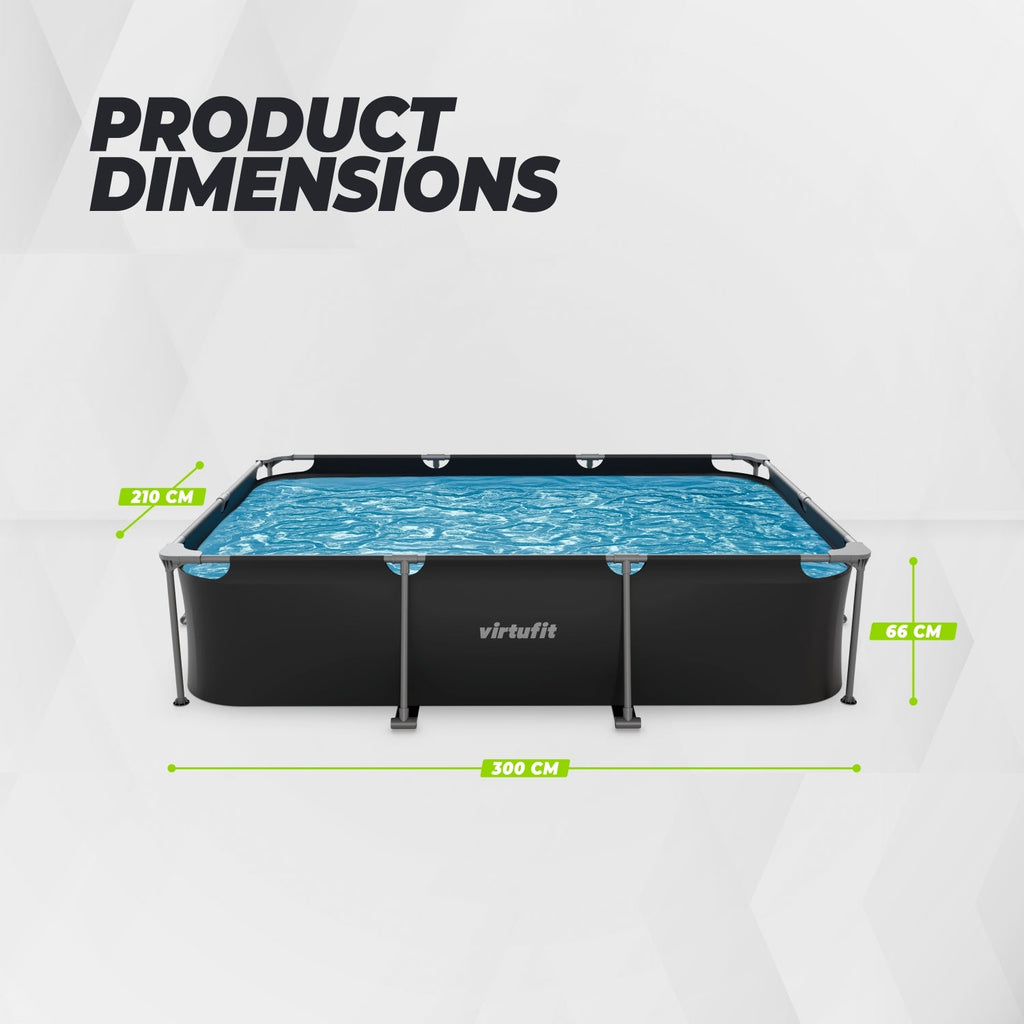 Piscine Rectangulaire VirtuFit - 300 x 210 x 66 cm - Anthracite - Inclut une Pompe de Filtration