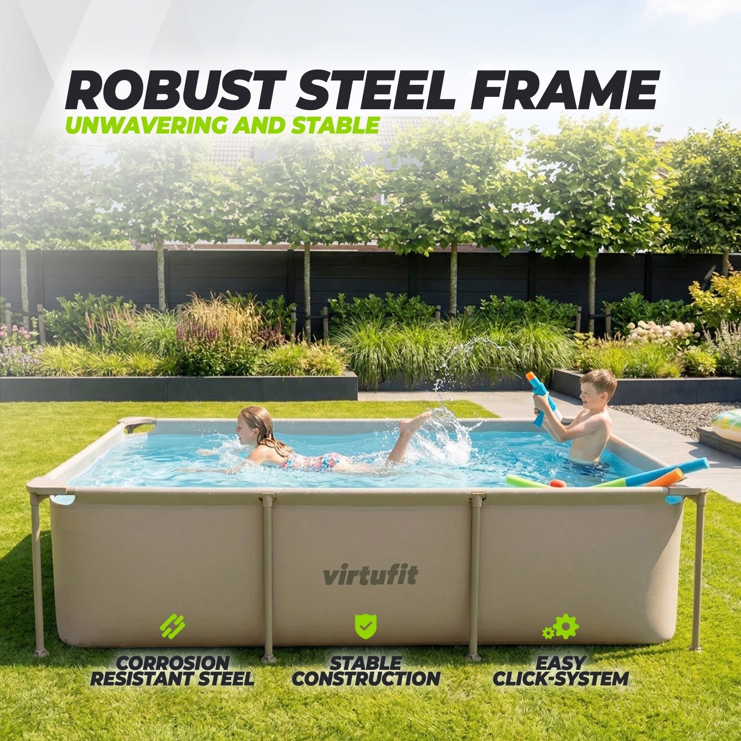 Piscine Rectangulaire VirtuFit - 260 x 180 x 66 cm - Beige - Pompe de filtration incluse