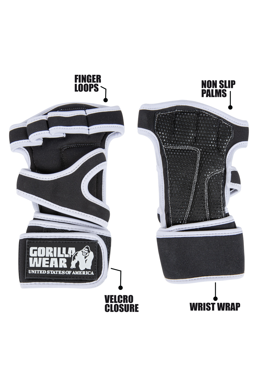 Gorilla Wear Yuma Weight Lifting Workout Gloves - Noir/Blanc