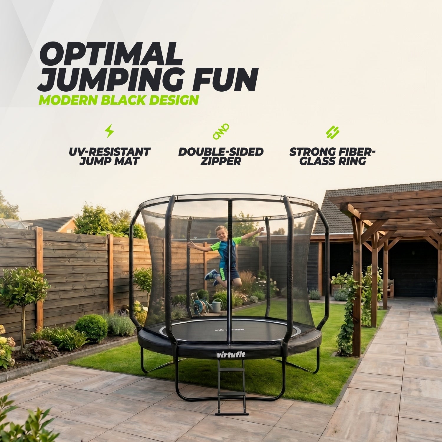 Trampoline VirtuFit Premium avec filet de sécurité - Noir - 251 cm