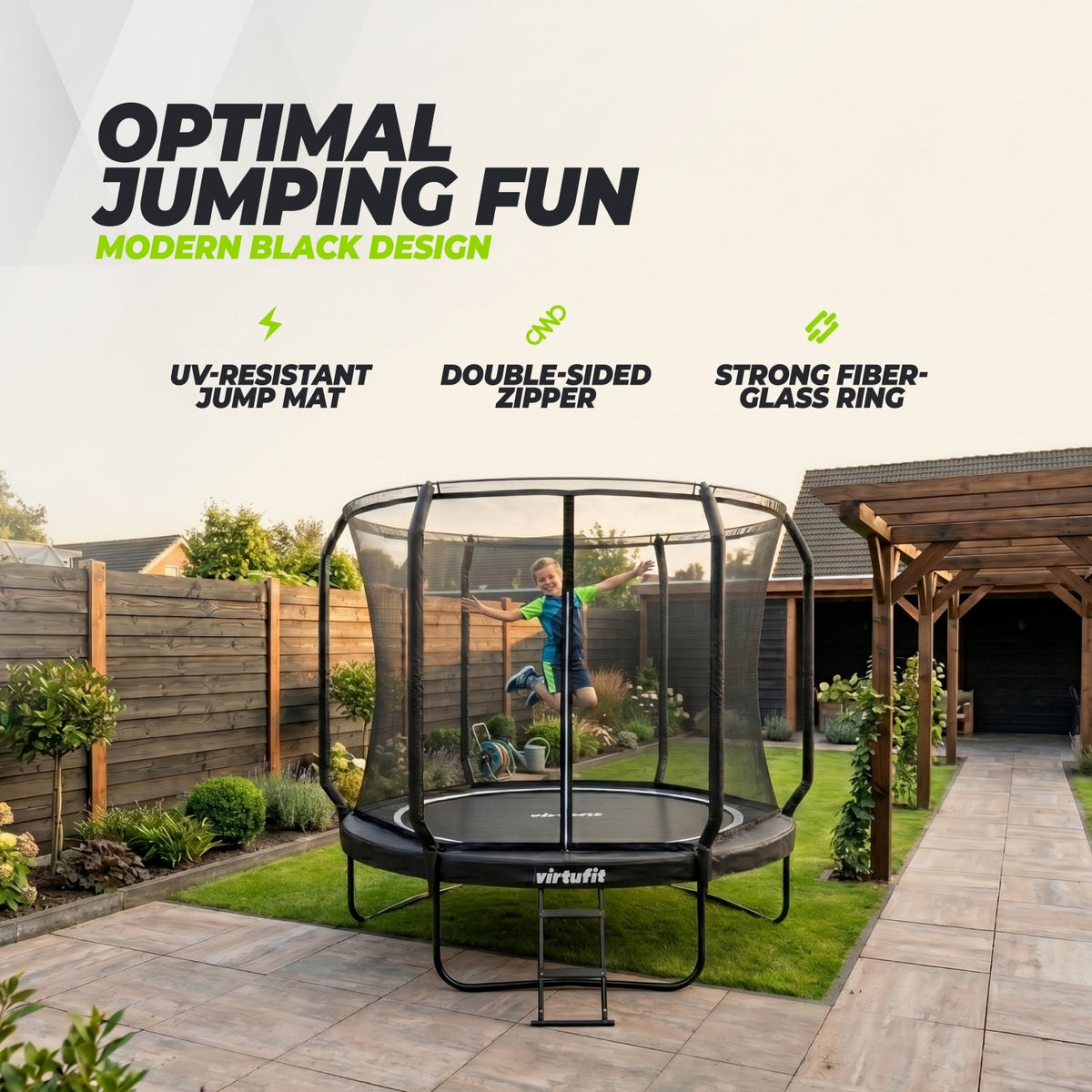 Trampoline VirtuFit Premium avec filet de sécurité - Noir - 251 cm - Tweedekans