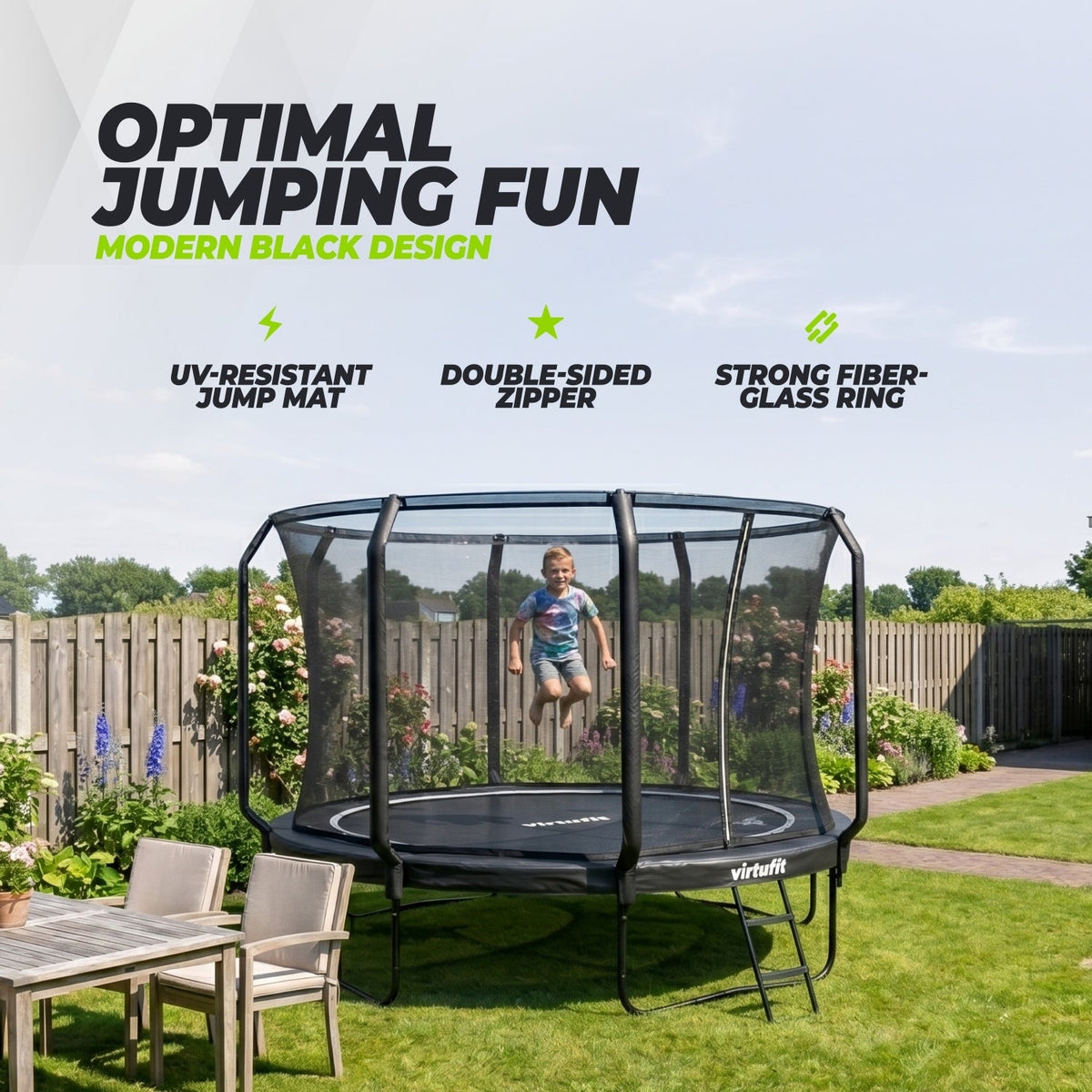 Trampoline VirtuFit Premium avec filet de sécurité - Noir - 366 cm - Tweedekans