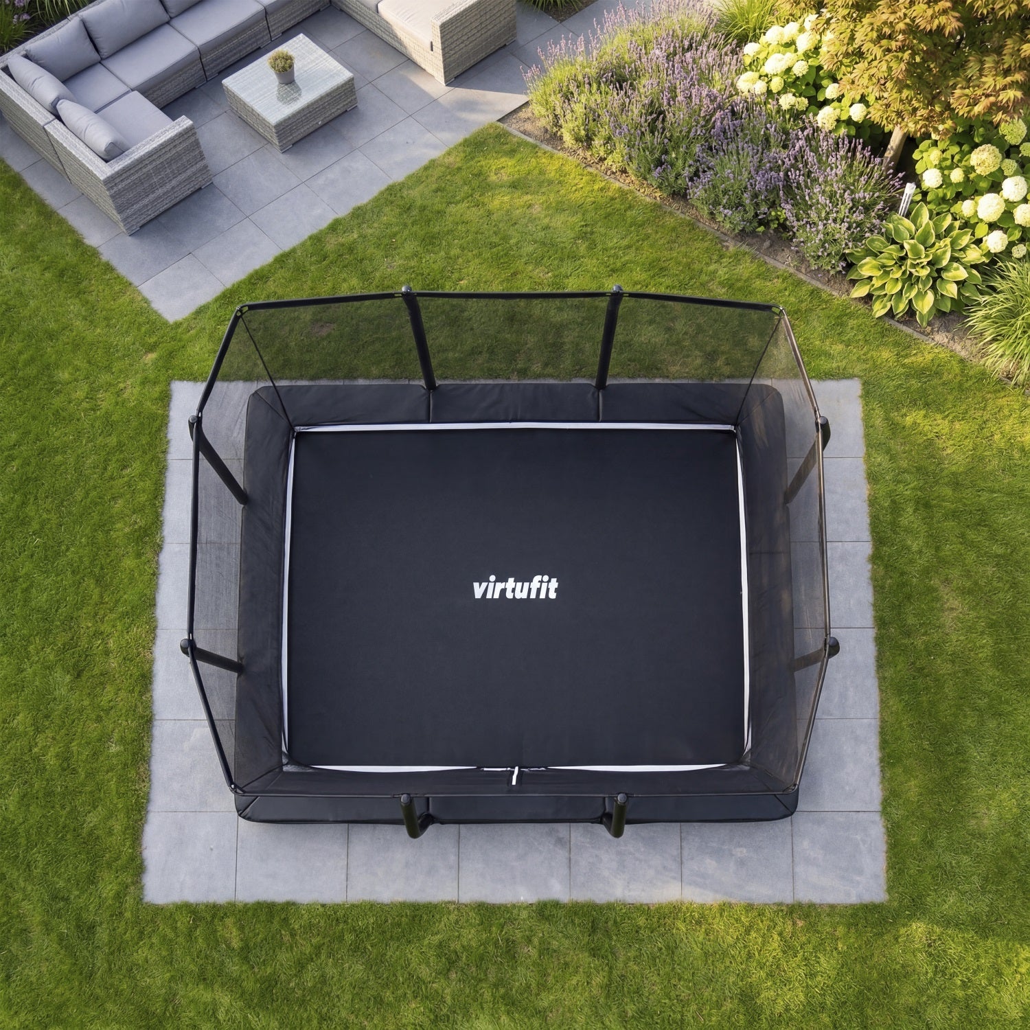VirtuFit Premium Inground Trampoline avec Filet de Sécurité - Noir - 213 x 305 cm - Tweedekans