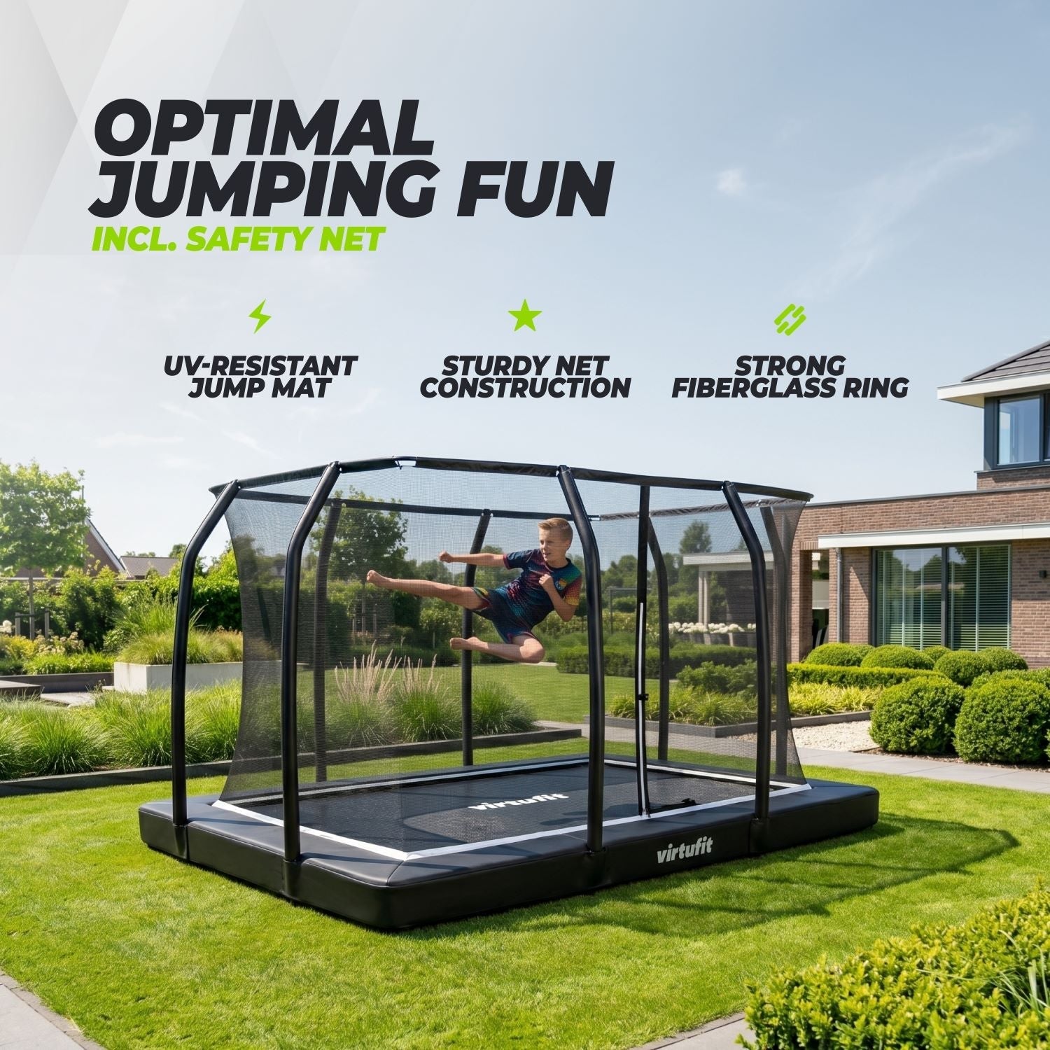 VirtuFit Premium Inground Trampoline avec Filet de Sécurité - Noir - 213 x 305 cm - Tweedekans