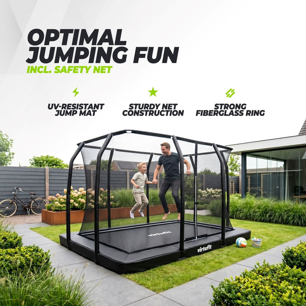 VirtuFit Premium Inground Trampoline avec Filet de Sécurité - Noir - 244 x 366 cm - Tweedekans