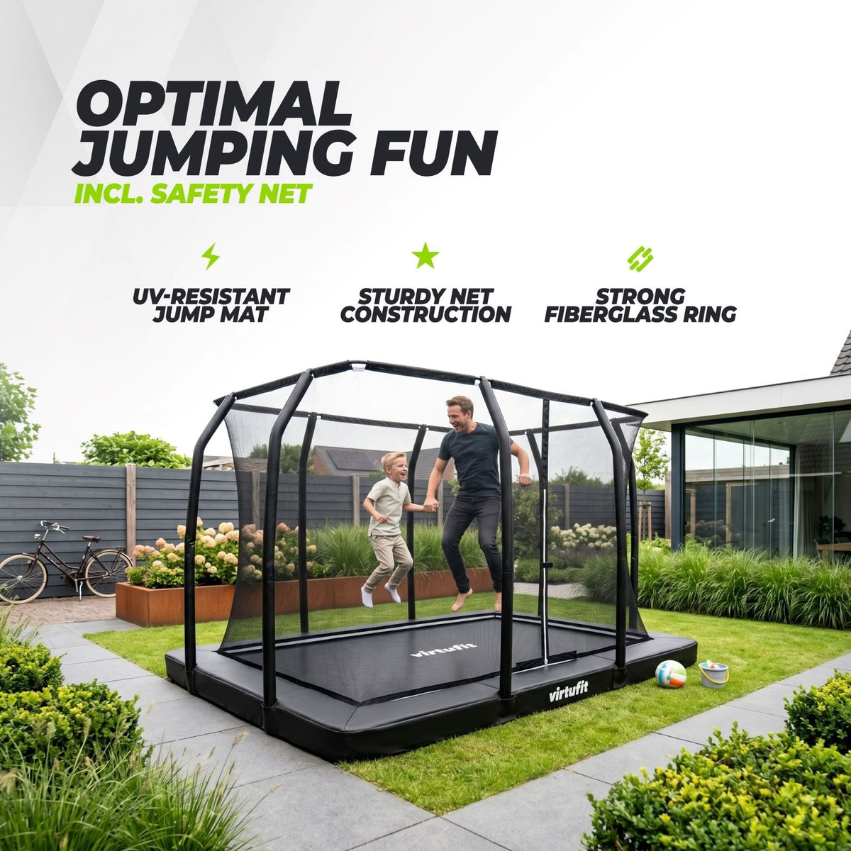 VirtuFit Premium Inground Trampoline avec Filet de Sécurité - Noir - 244 x 366 cm - Tweedekans