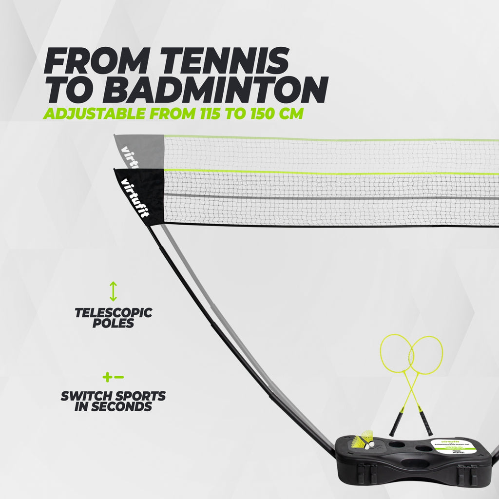 VirtuFit 2-en-1 Portable Badminton et Tennis Set - Comprend un étui et des raquettes