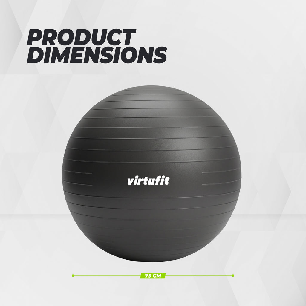 VirtuFit Anti-Burst Fitness Ball Pro - Avec Pompe - Noir - 75 cm