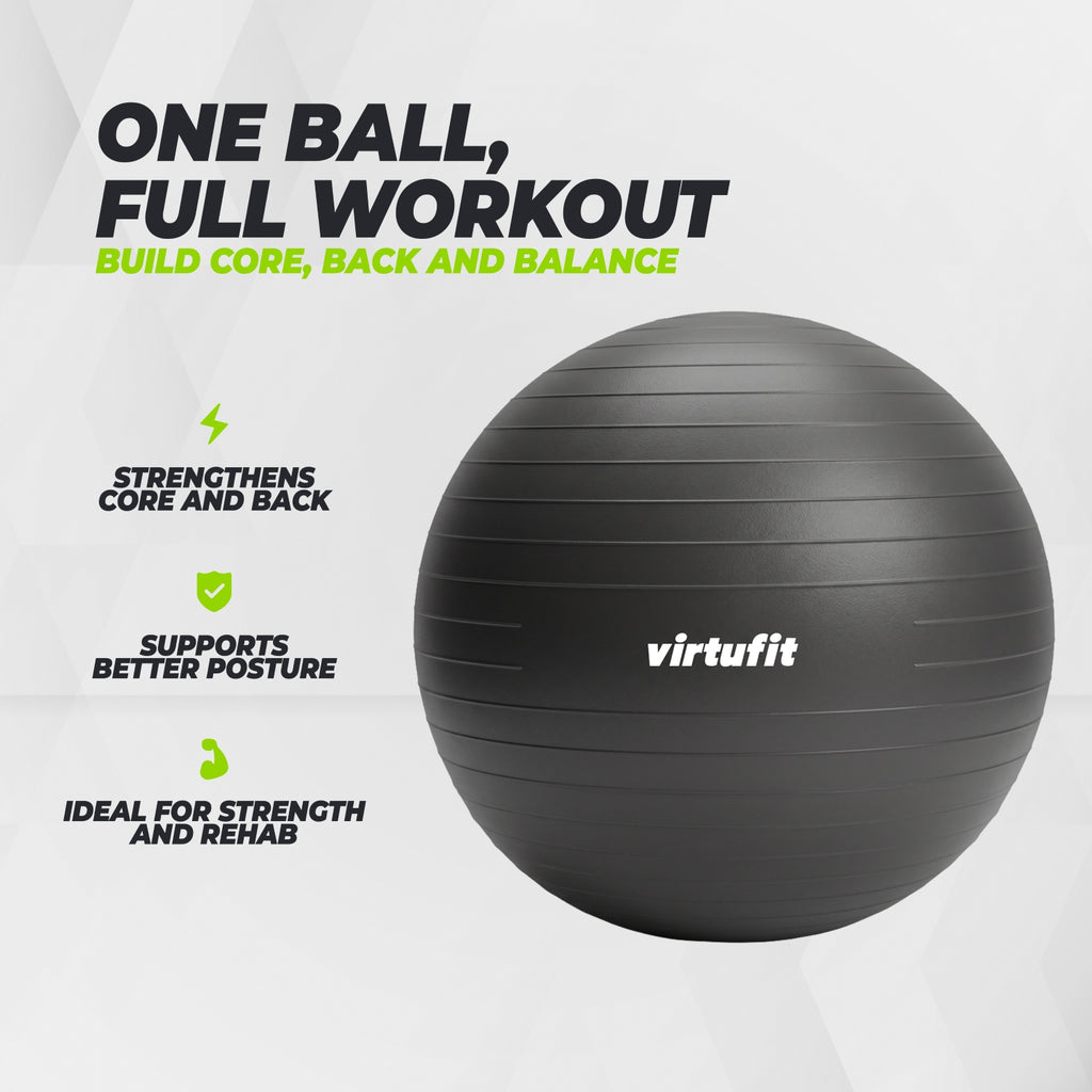VirtuFit Anti-Burst Fitness Ball Pro - Avec Pompe - Noir - 75 cm