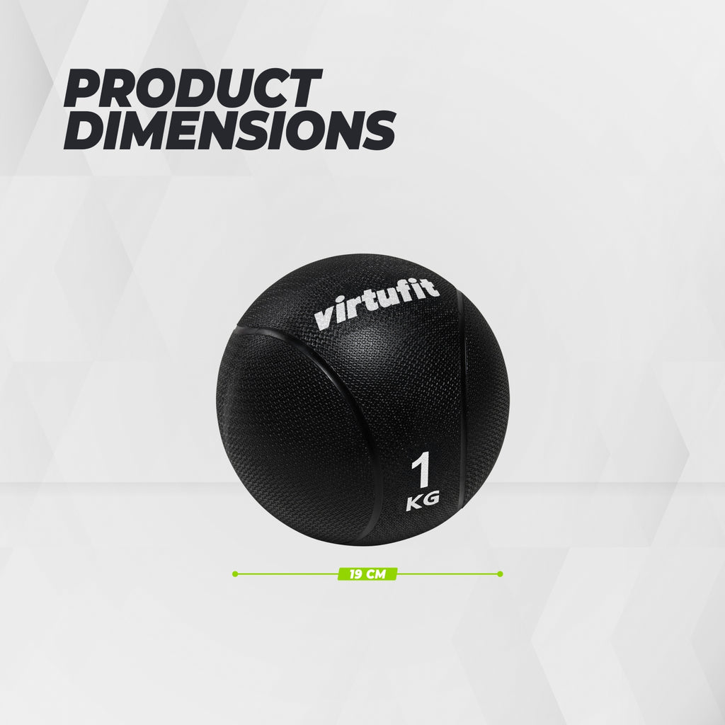 VirtuFit Medicine Ball Pro - Medicine Ball - 1 kg - Caoutchouc - Noir