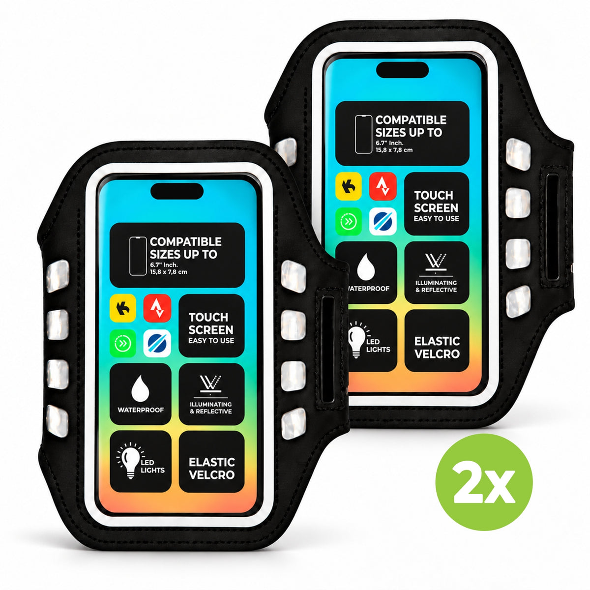 Brassard de course VirtuFit Pro avec LED - Lot de 2