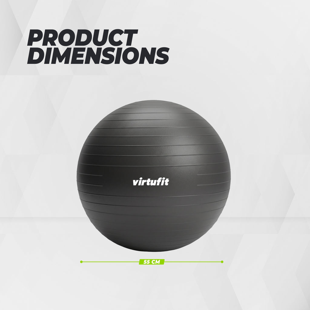 VirtuFit Anti-Burst Fitness Ball Pro - Avec Pompe - Noir - 55 cm