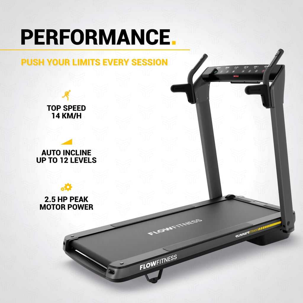 Flow Fitness Runner DTM400i Loopband - 99% Voorgemonteerd - Zwart - Showroommodel