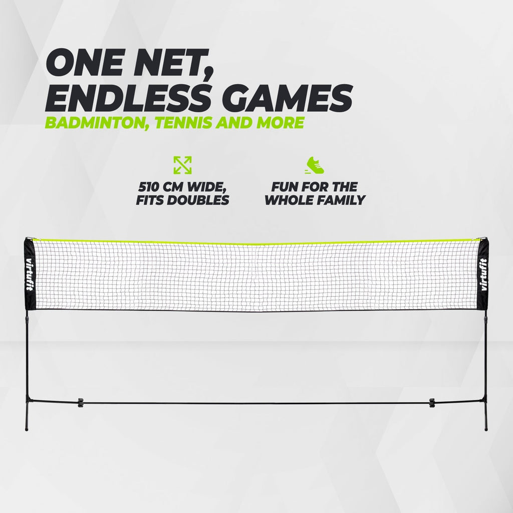 Filet de badminton et de tennis VirtuFit - 510 cm - Comprend un étui de transport.
