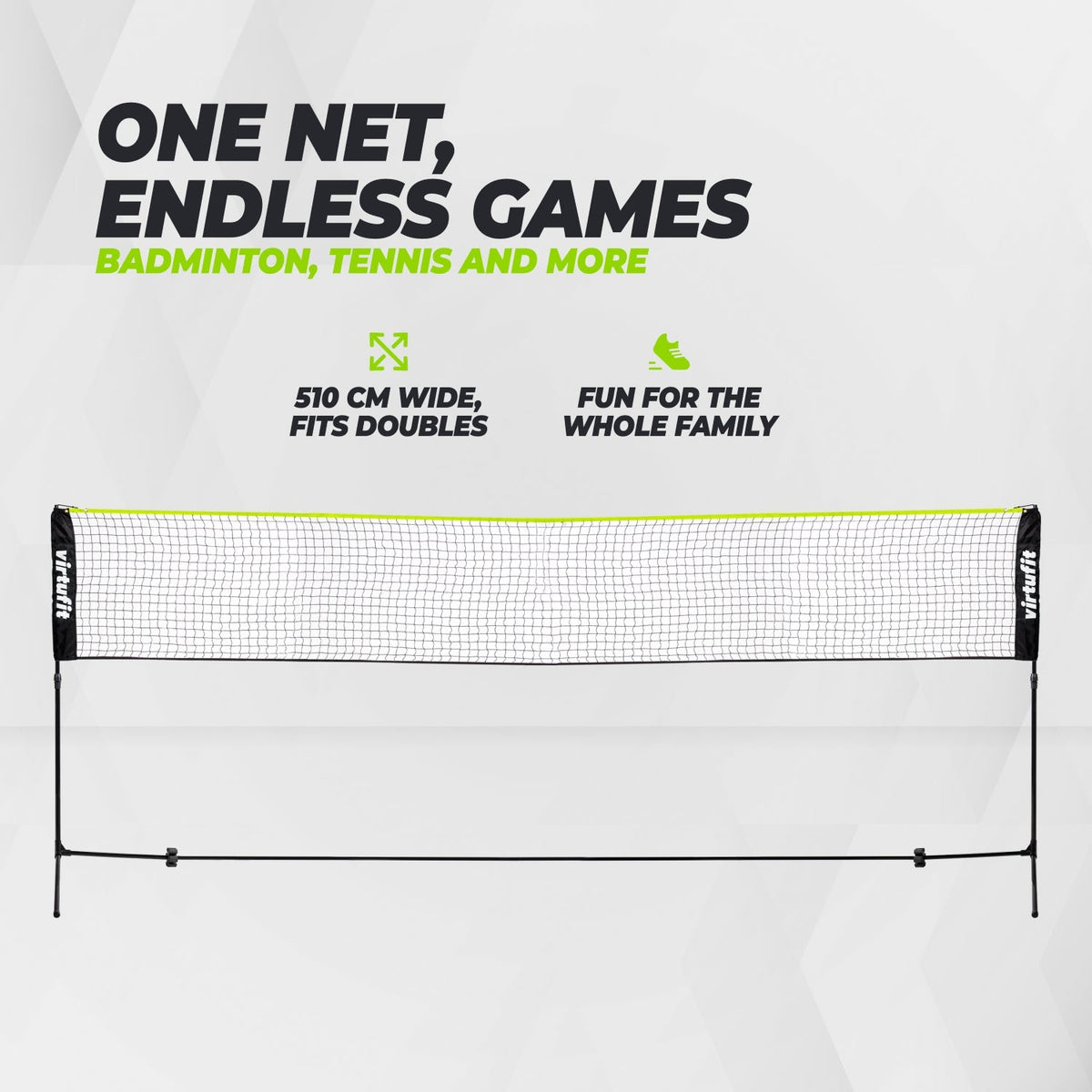 Filet de badminton et de tennis VirtuFit - 510 cm - Comprend un étui de transport.